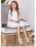 Elbow Sleeves Ivory Lace Tulle Minimalist Flower Girl Dress